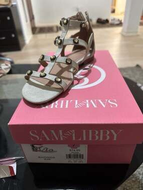 Sam & Libby Rhonda Gladiator Sandals, Embellished Metallic Silver, Size 4.5 – Ne